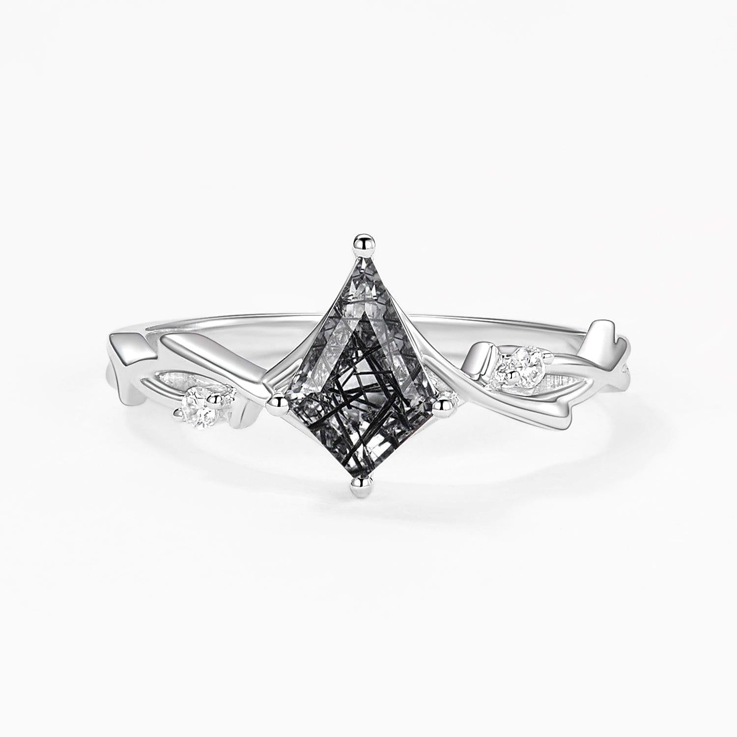 Branch Moss Agate Kite Cut Engagement Ring.