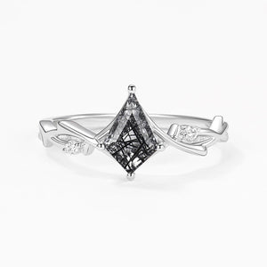 Branch Moss Agate Kite Cut Engagement Ring.
