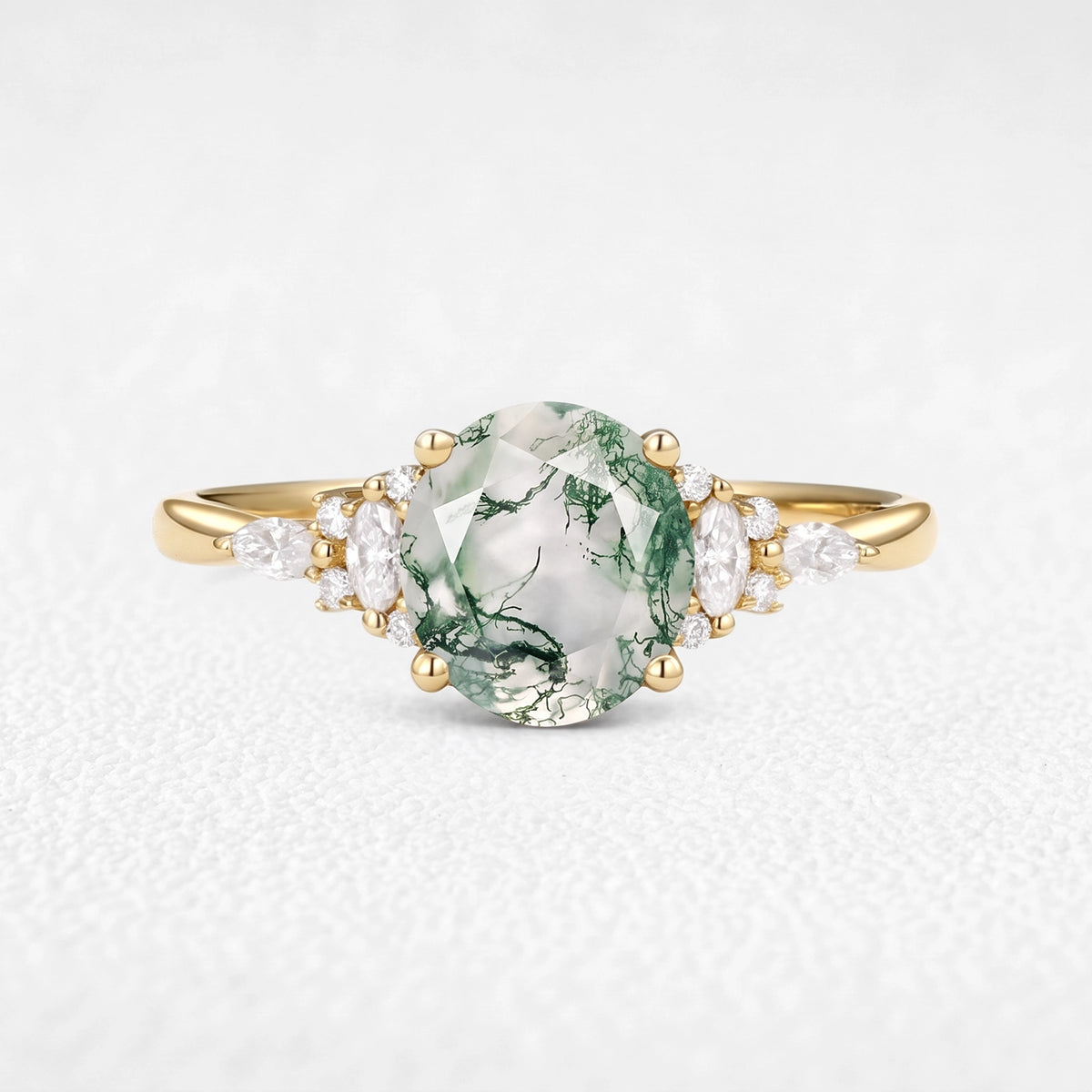 Sylvie’s Dew | Vintage Round Moss Agate Cluster Engagement Ring