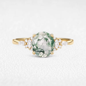 Sylvie’s Dew | Vintage Round Moss Agate Cluster Engagement Ring