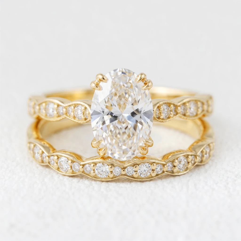 Grace’s Scallop | Vintage Oval Cut Lab Diamond Bridal Set 2pcs