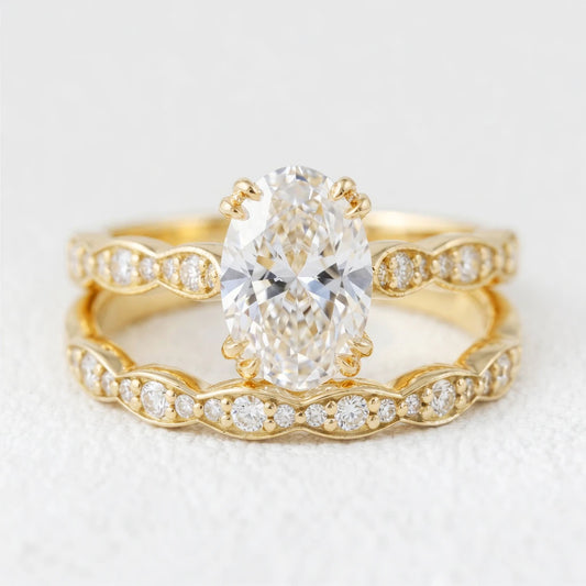 Grace’s Scallop | Vintage Oval Cut Lab Diamond Bridal Set 2pcs