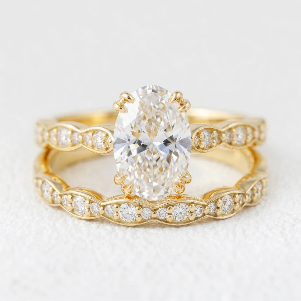 Grace’s Scallop | Vintage Oval Cut Lab Diamond Bridal Set 2pcs
