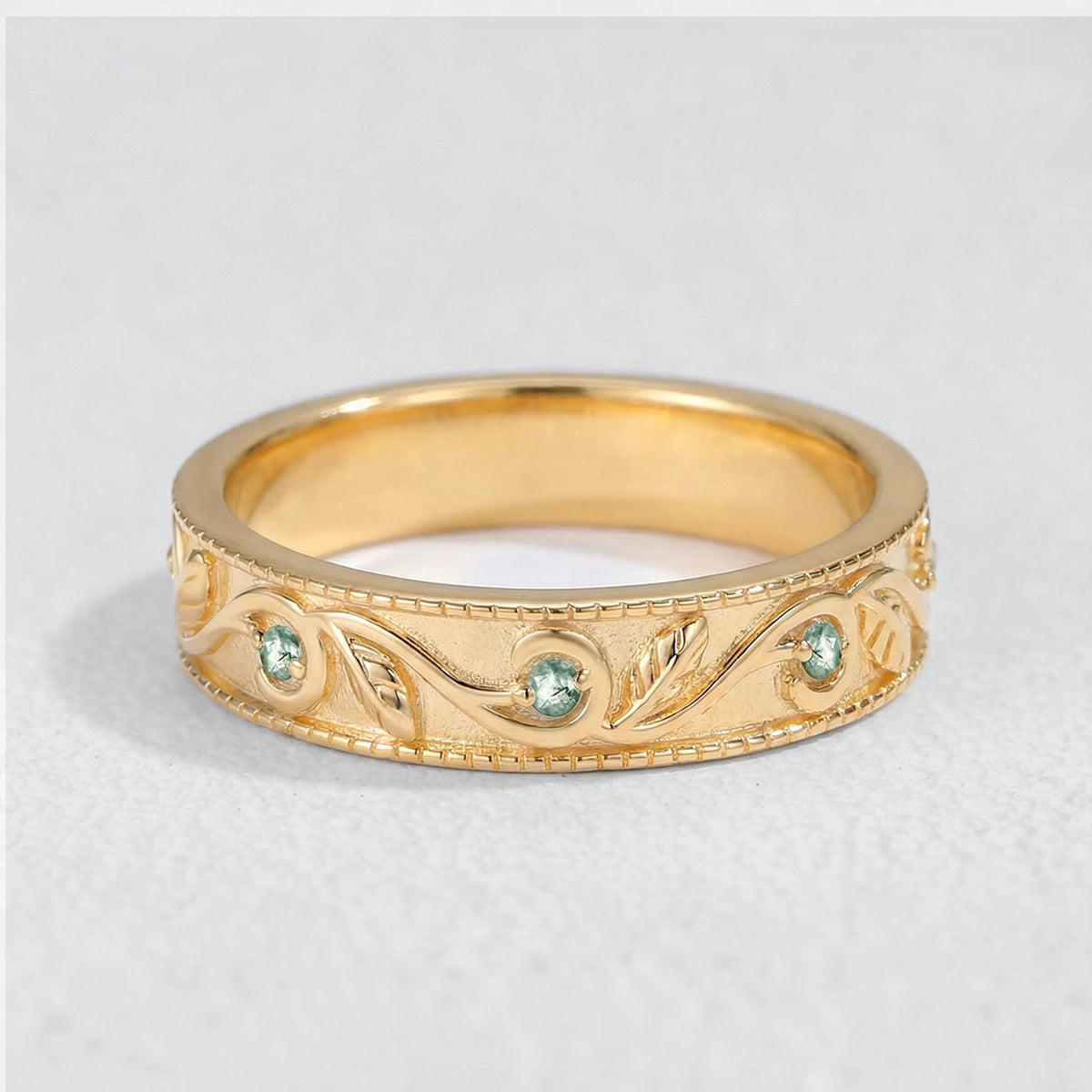 Daphne’s Canopy | Oval Cut Green Moss Agate Cluster Couple Ring Set.
