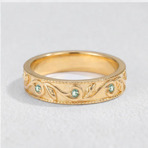 Daphne’s Canopy | Oval Cut Green Moss Agate Cluster Couple Ring Set.