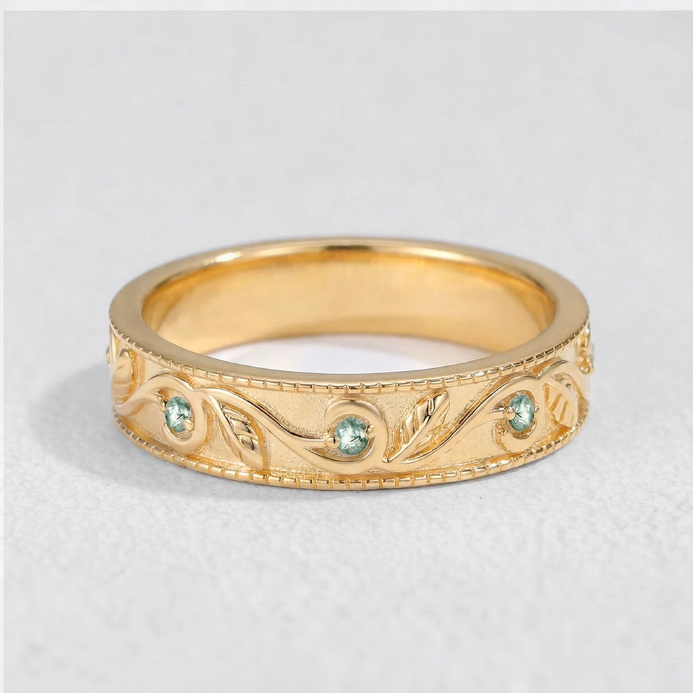 Daphne’s Canopy | Oval Cut Green Moss Agate Cluster Couple Ring Set.