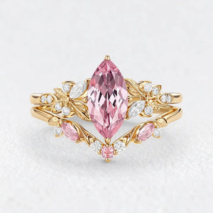 Peony's Bloom | Marquise Pink Sapphire Bridal Set 2pcs