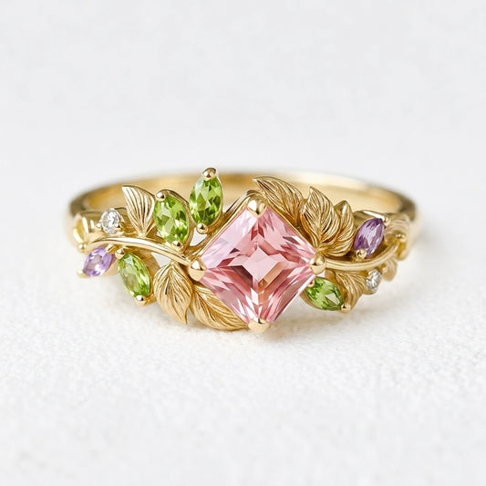 Celeste’s Blossom | Pink Princess Cut Tourmaline Engagement Ring.