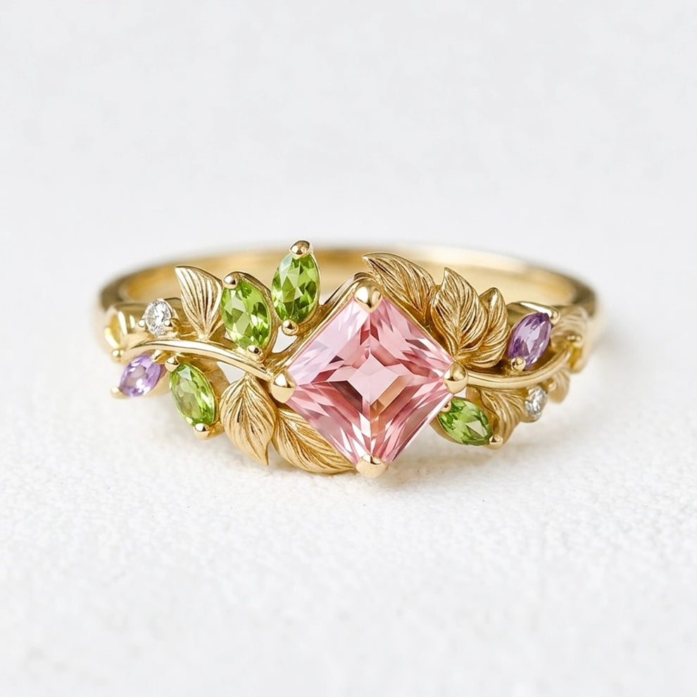 Celeste’s Blossom | Pink Princess Cut Tourmaline Engagement Ring.
