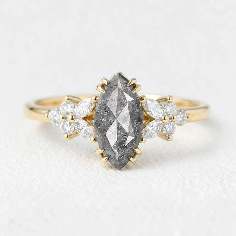 Isadora’s Blossom | 1CT Marquise Salt & Pepper Diamond Engagement Ring