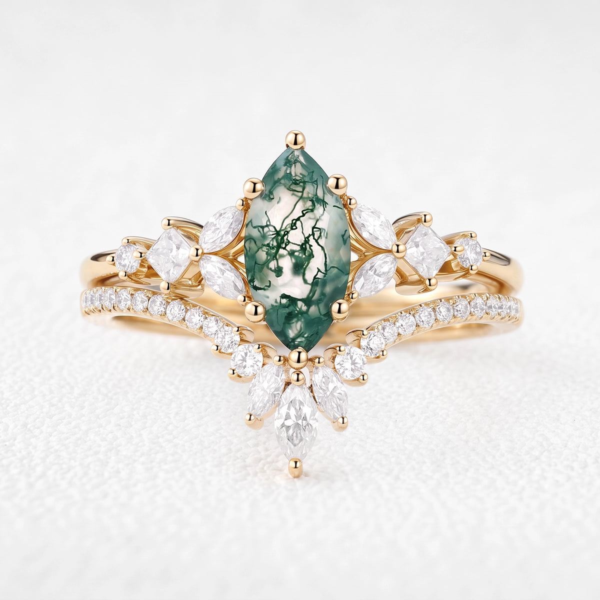 Diana’s Glade | Marquise Moss Agate Cluster Chevron Bridal Set 2pcs