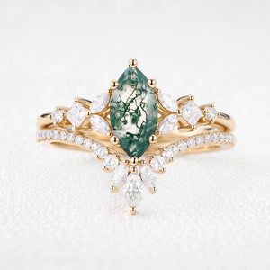 Diana’s Glade | Marquise Moss Agate Cluster Chevron Bridal Set 2pcs