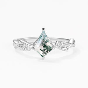 Branch Moss Agate Kite Cut Engagement Ring.