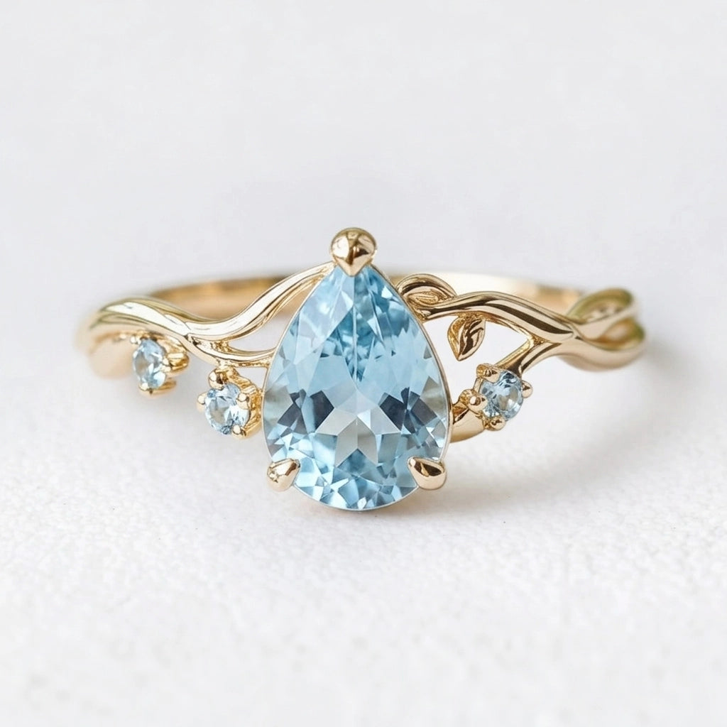 Athena’s Serenity | Pear Cut Blue Aquamarine Engagement Ring.