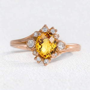Aurora’s Radiance | Classic  Oval Cut Yellow Sapphire Halo Engagement Ring.