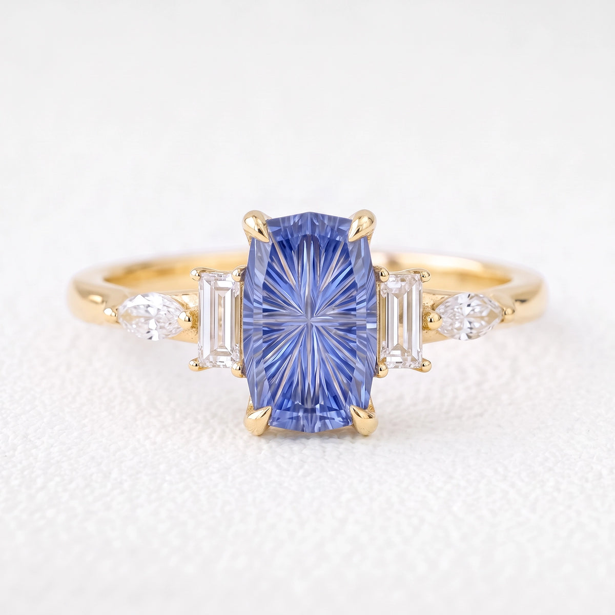 Rosalind’s Cerulean | Elongated Cushion Fantasy-Cut Cornflower Sapphire Engagement Ring