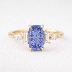 Rosalind’s Cerulean | Elongated Cushion Fantasy-Cut Cornflower Sapphire Engagement Ring