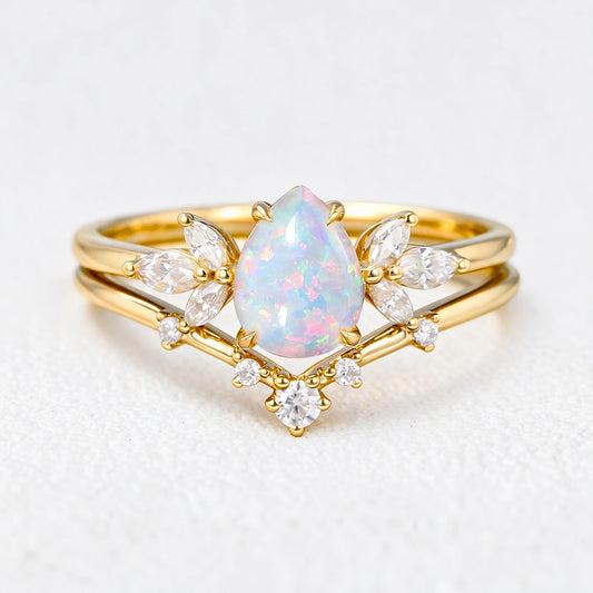 Ophelia’s Mirage | Pear Opal with Moissanite Wings Bridal Duo