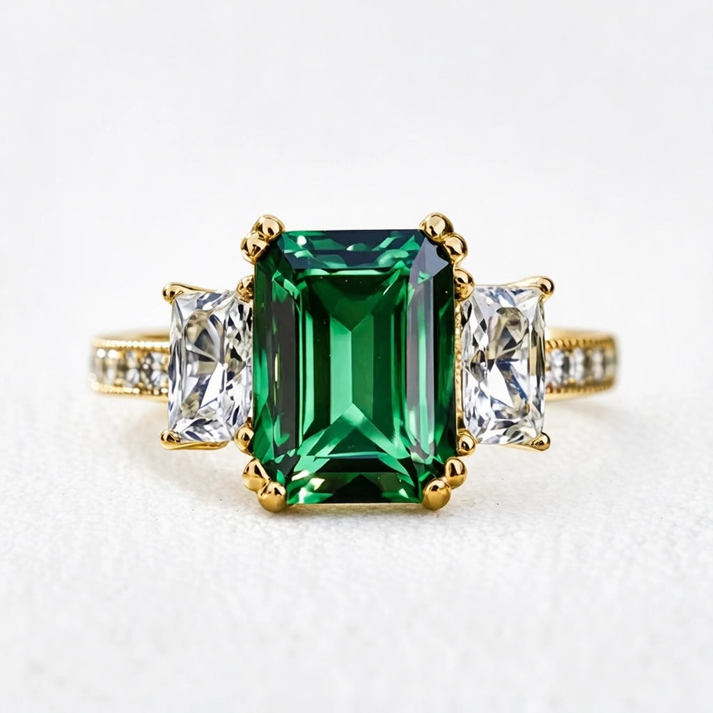 Cleo's Regal | 3CT Baguette Emerald Solitaire Statement Ring
