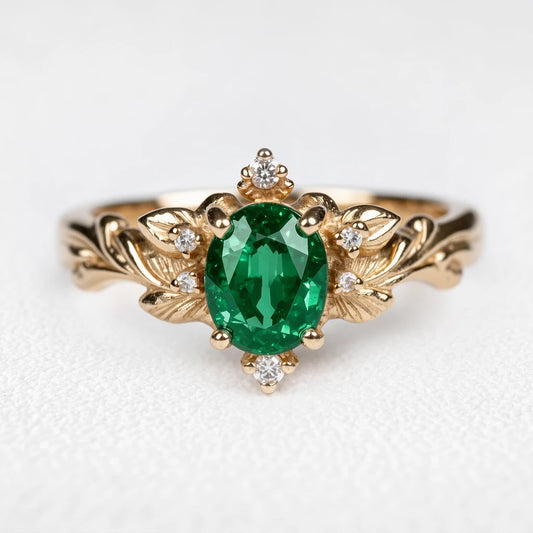 Aurora‘s Verdure | 1.5CT Oval Emerald Vintage Engagement Ring