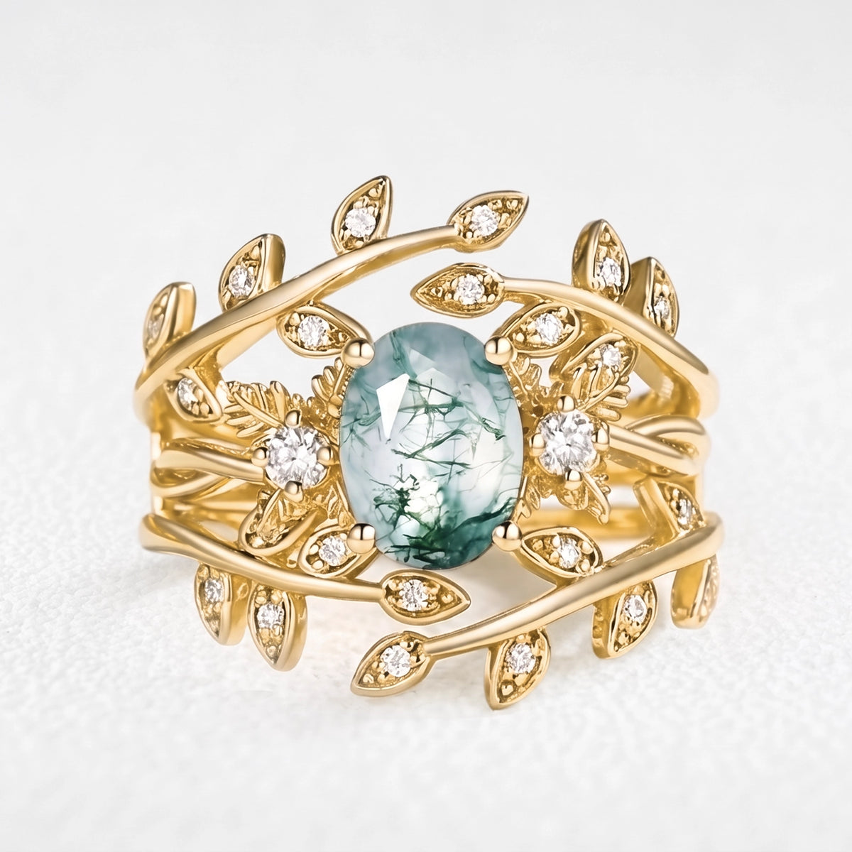 Joséphine’s Malmaison | Oval Cut Moss Agate Foliage Enhancer Bridal Set 2pcs