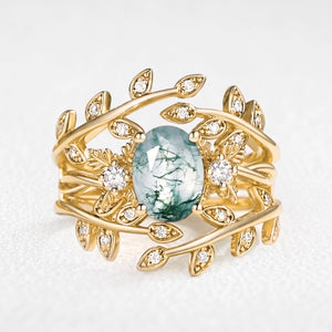 Joséphine’s Malmaison | Oval Cut Moss Agate Foliage Enhancer Bridal Set 2pcs