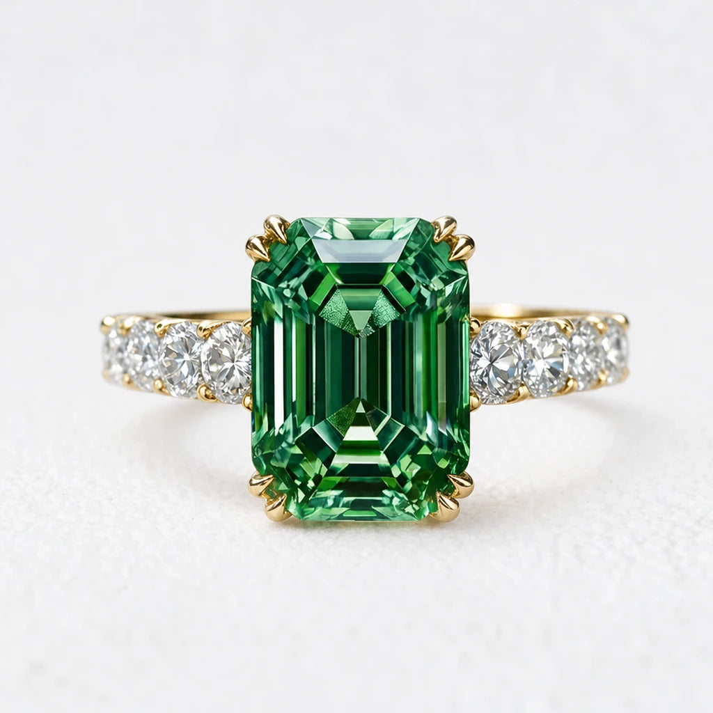 Elara’s Greenwood | 3CT Green Emerald Solitaire Engagement Ring