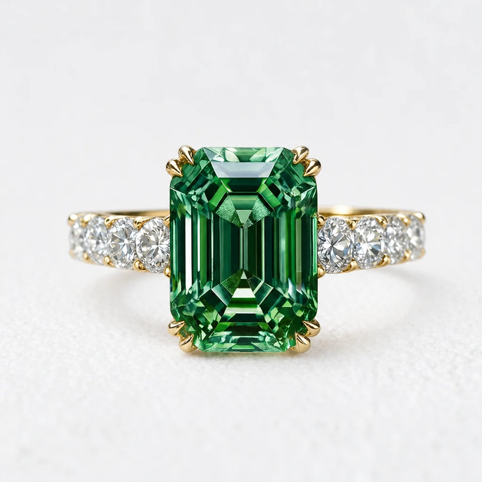 Elara’s Greenwood | 3CT Green Emerald Solitaire Engagement Ring