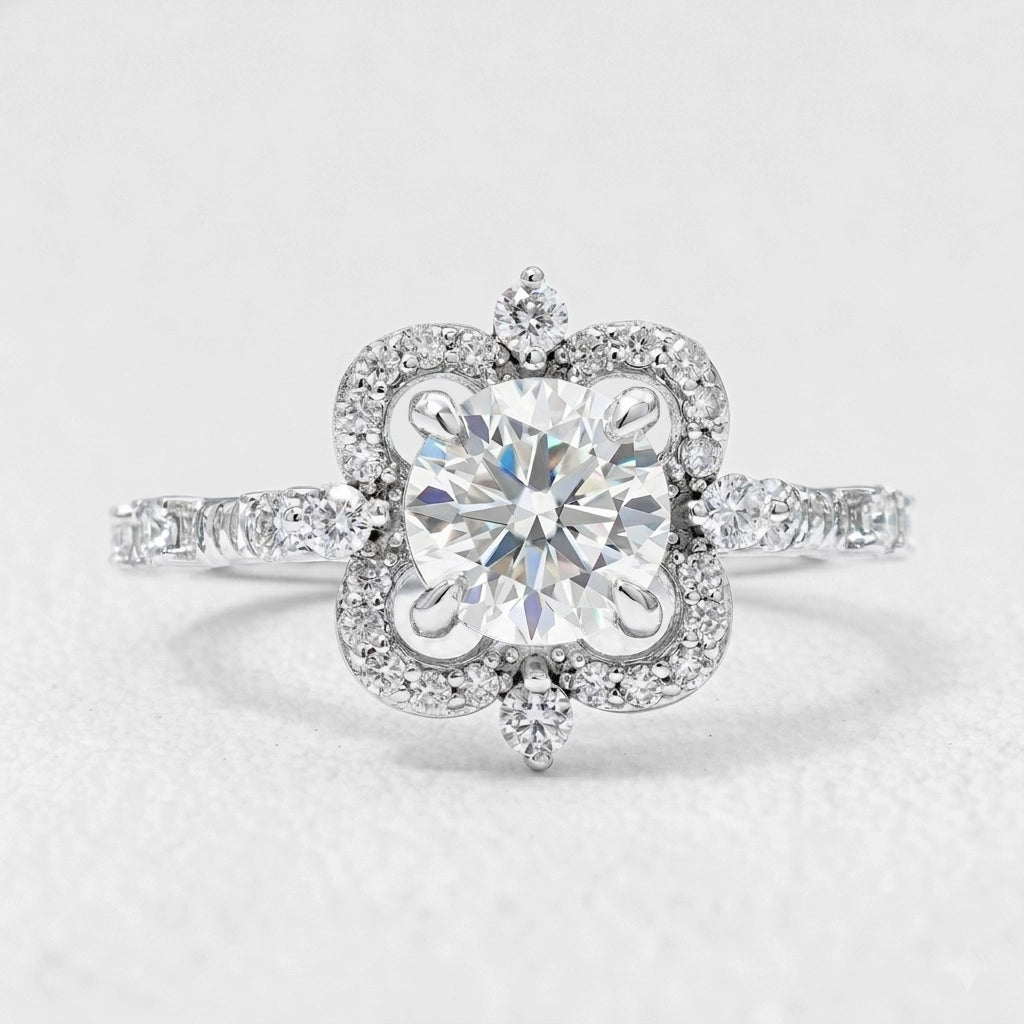 Luna’s Float | 2CT Round Art Diamond Floating Halo Gold Ring.