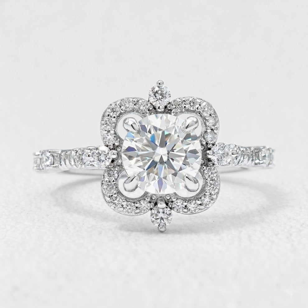 Luna’s Float | 2CT Round Art Diamond Floating Halo Gold Ring.