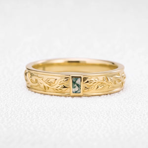 Orion’s Keystone | Baguette-Cut Moss Agate Men’s Band
