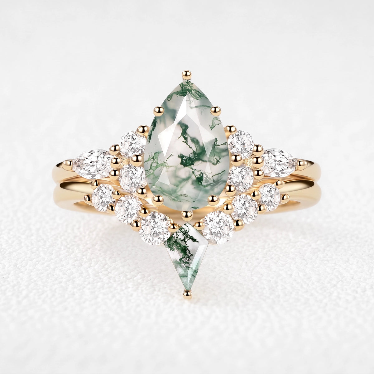 Genevieve’s Glade | Pear Moss Agate Chevron Bridal Duo