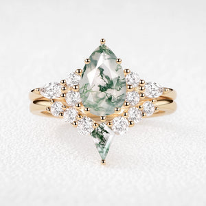 Genevieve’s Glade | Pear Moss Agate Chevron Bridal Duo