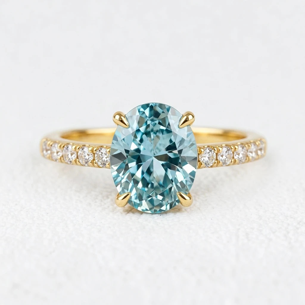 Selene’s Glow | 2CT Oval Cut Green Sapphire Ring