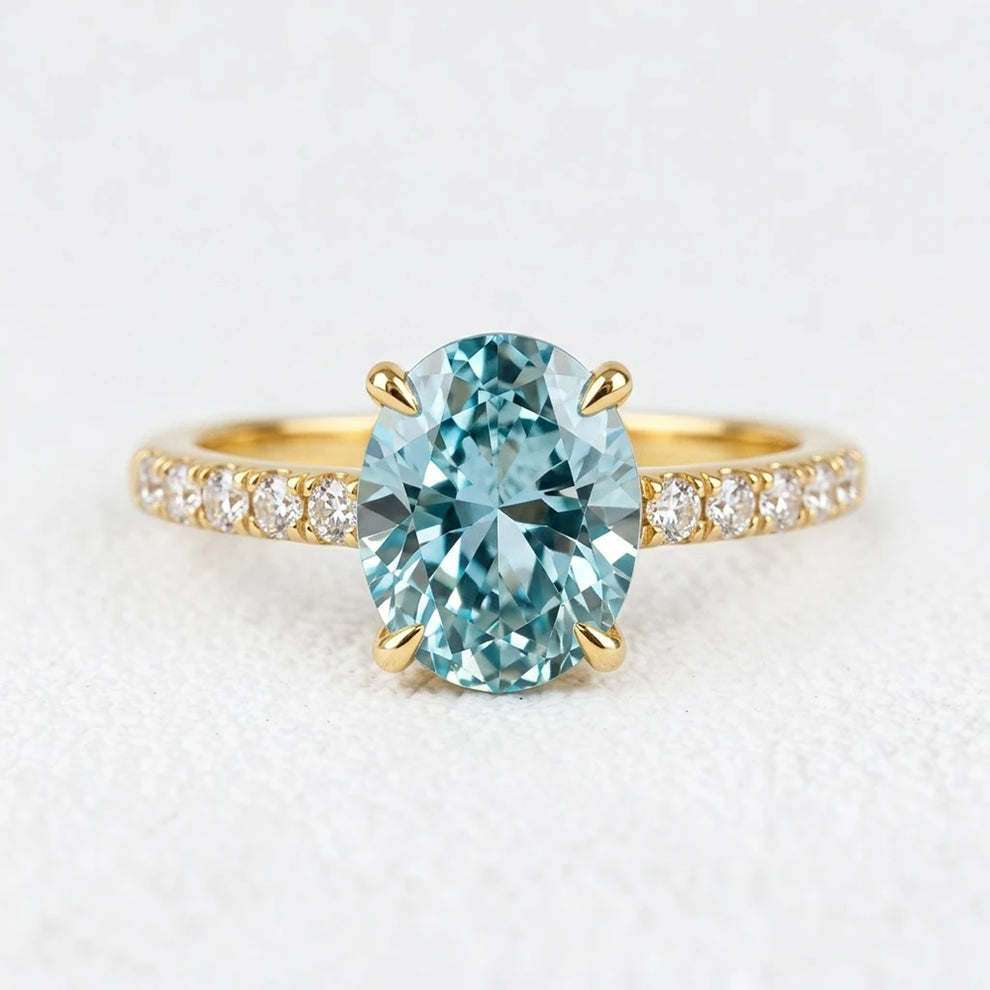 Selene’s Glow | 2CT Oval Cut Green Sapphire Ring