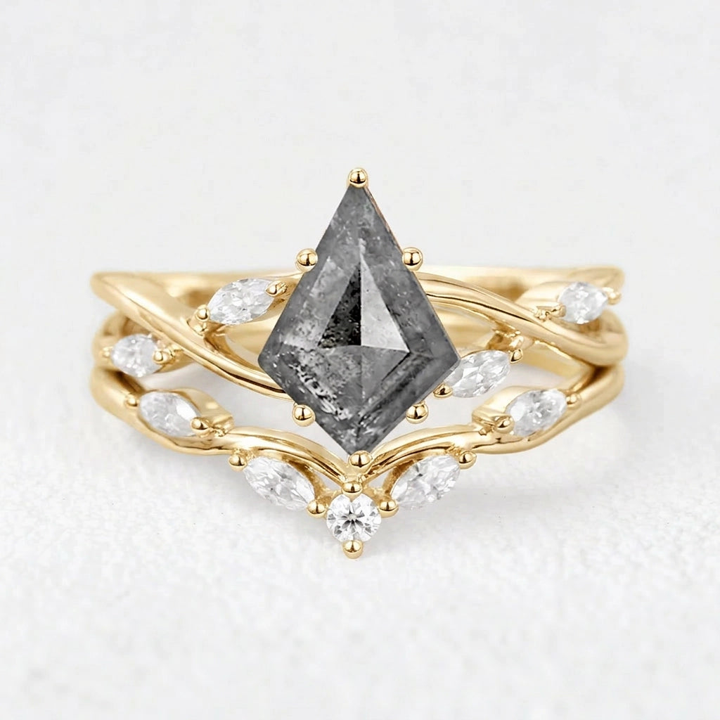 Isadora’s Drift | 1CT Kite Cut Salt & Pepper Diamond Bridal Set 2pcs