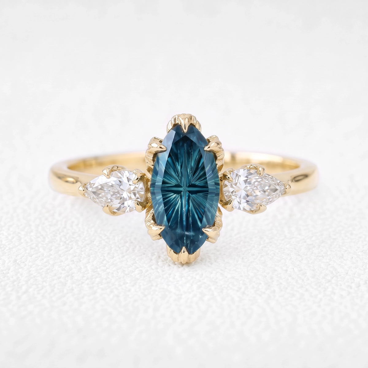 Aurelia’s Vesper | Fantasy-Cut Marquise London Blue Topaz Vintage Engagement Ring