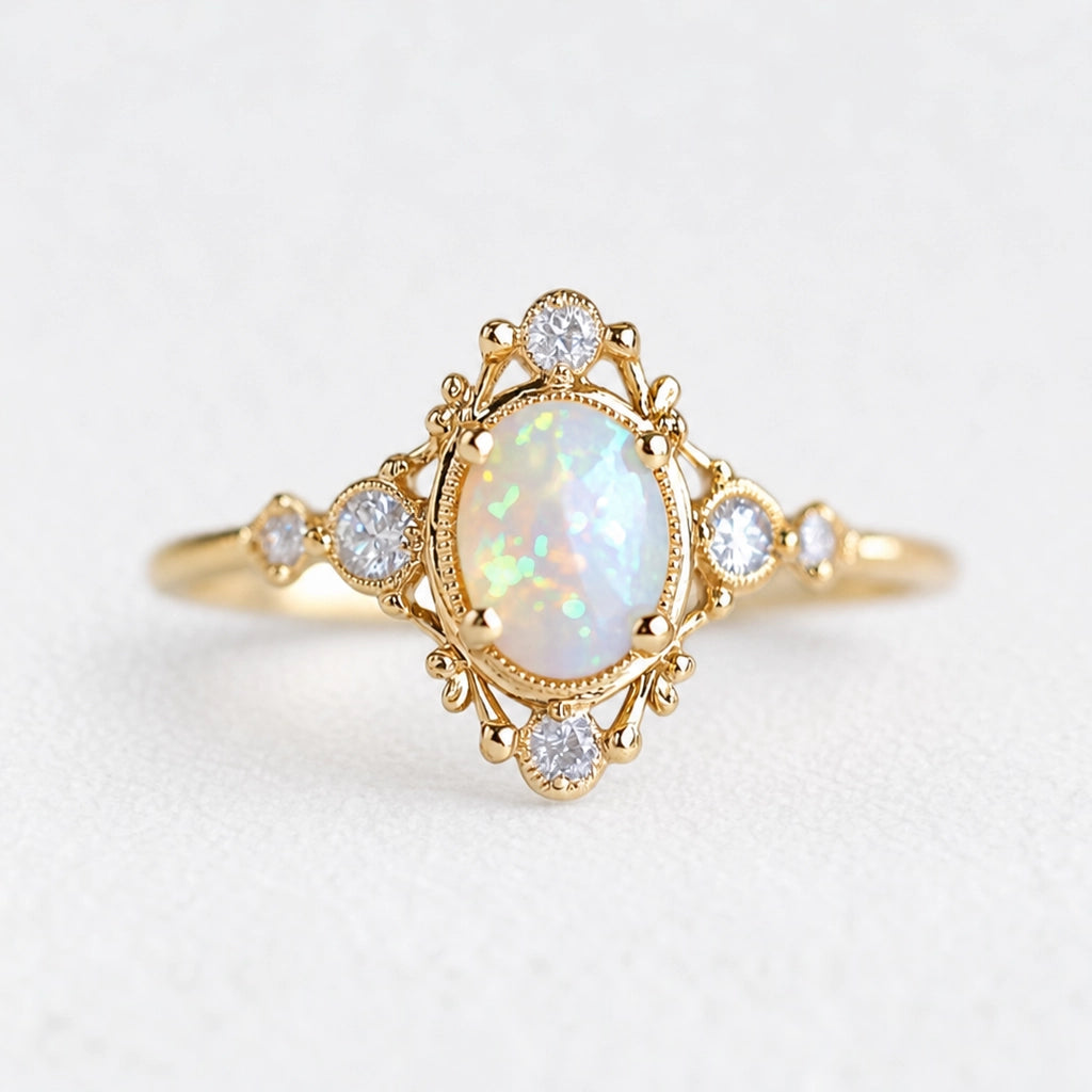 Aurora’s Mirage | Vintage Oval Opal Engagement Ring.