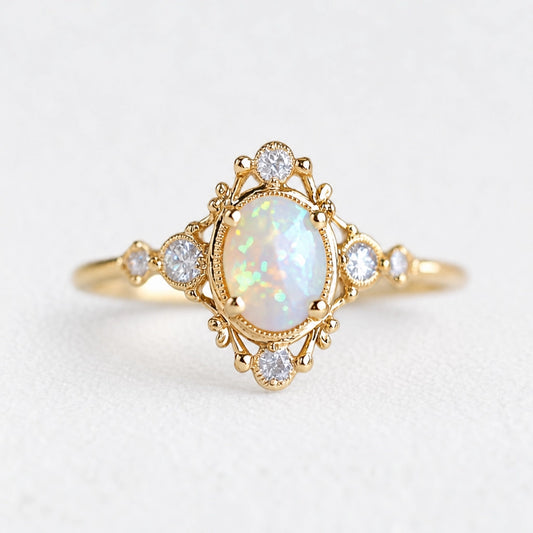 Aurora’s Mirage | Vintage Oval Opal Engagement Ring.