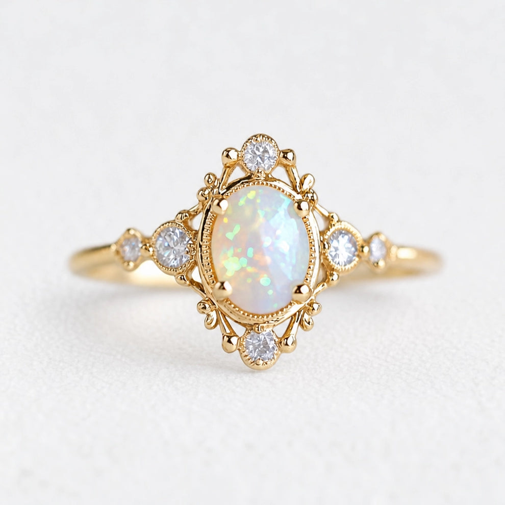 Aurora’s Mirage | Vintage Oval Opal Engagement Ring.