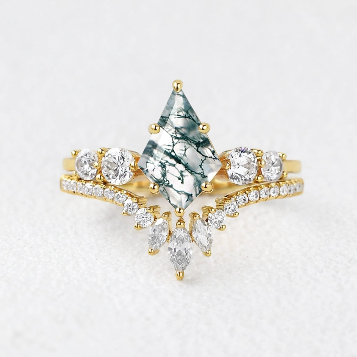 Seraphina‘s Cadence | Kite Cut Moss Agate Chevron Bridal Duo