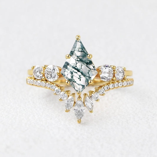 Seraphina‘s Cadence | Kite Cut Moss Agate Chevron Bridal Duo
