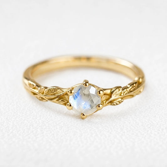Aurora’s Moonvine | Moonstone Engagement Ring with Vine Motif