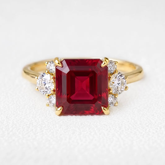 Valencia‘s Crimson | Asscher Cut Ruby Engagement Ring