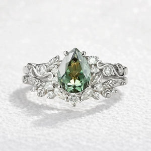 Sylvie’s Vine | Vintage Green Sapphire & Leaf Bridal Set 2pcs