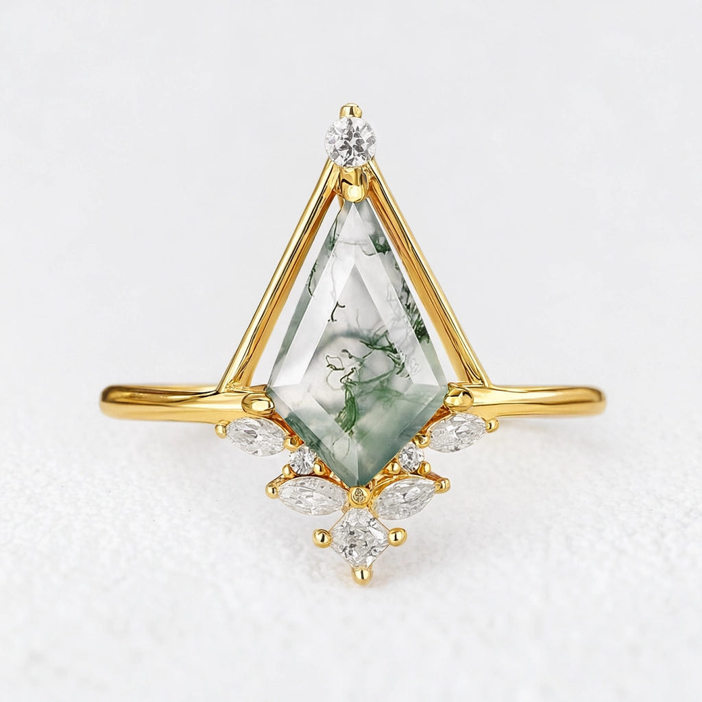 Aurelia’s Imprint | Kite Cut Moss Agate Engagement Ring