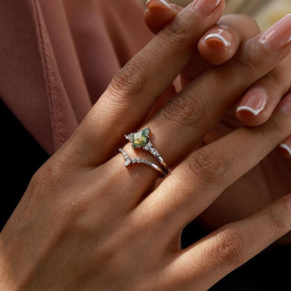 Elara’s Drift  | Vintage Kite Cut Moss Agate Bridal Set 2pcs.