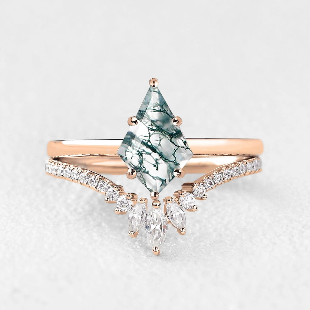 Cordelia’s Drift | Kite Cut Moss Agate Cluster Bridal Set 2pcs.