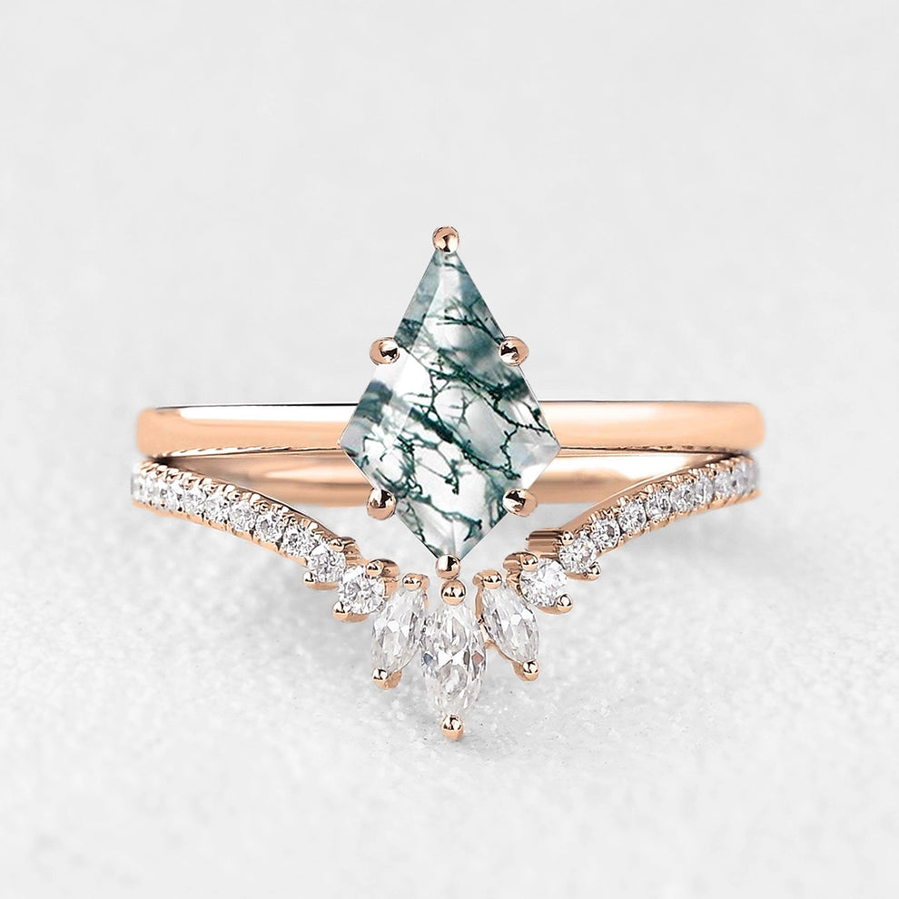Cordelia’s Drift | Kite Cut Moss Agate Cluster Bridal Set 2pcs.