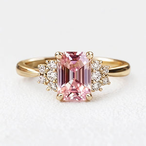 Aurora’s Promise | 2CT Emerald Cut Pink Sapphire Engagement Ring